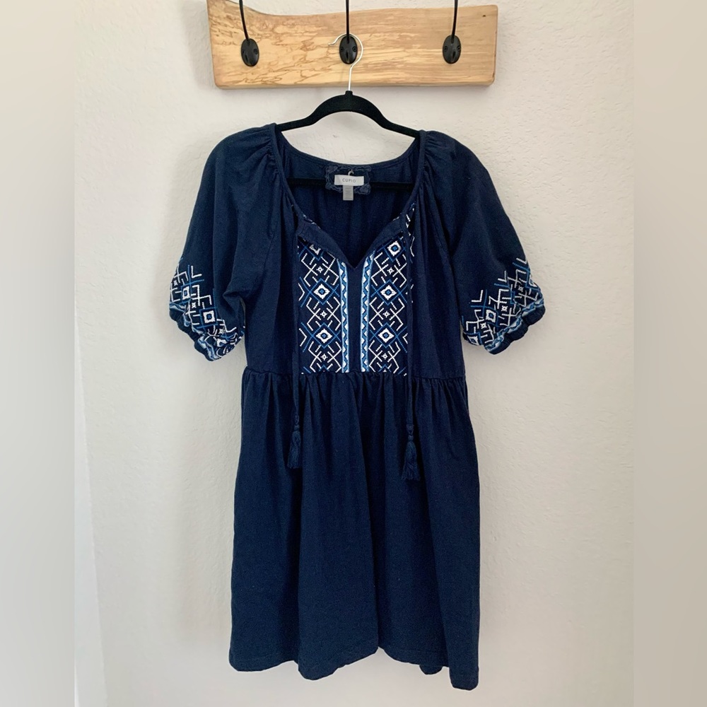 Navy blue embroidered knit dress